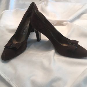 Salvatore Ferragamo Brown Corduroy Pumps